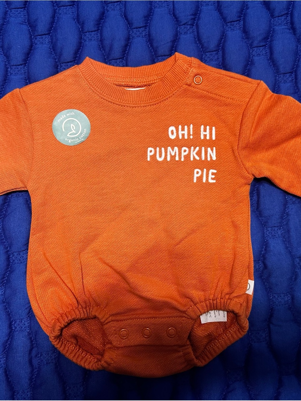 Organic-feel Orange Baby One-Piece Bodysuit with 'Oh! Hi Pumpkin Pie'